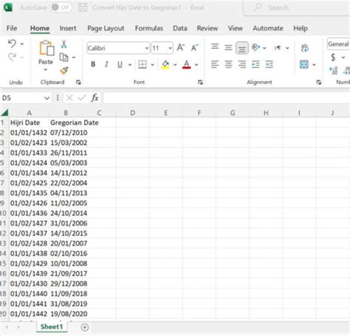 How do I convert a Gregorian date in Excel?