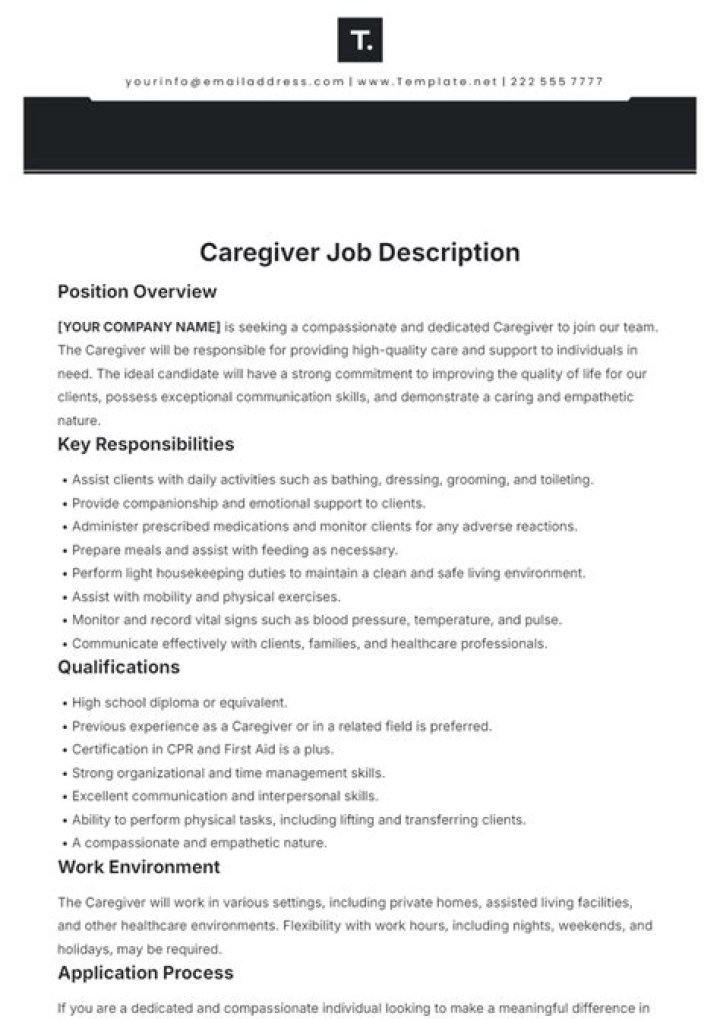 How do I write a job description for a caregiver?