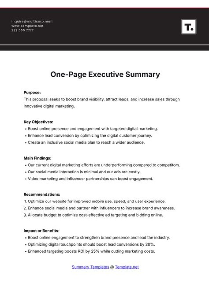 How do I write a one page summary for a business?