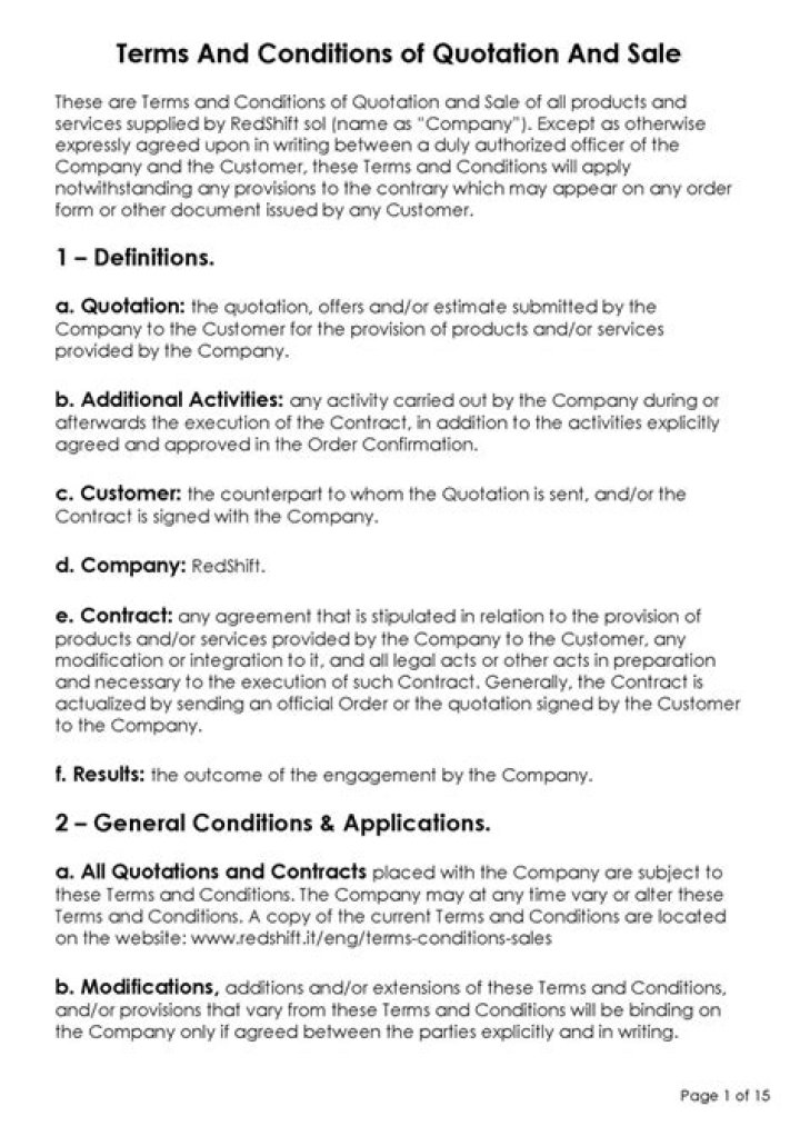 What are standard terms and conditions in a contract?