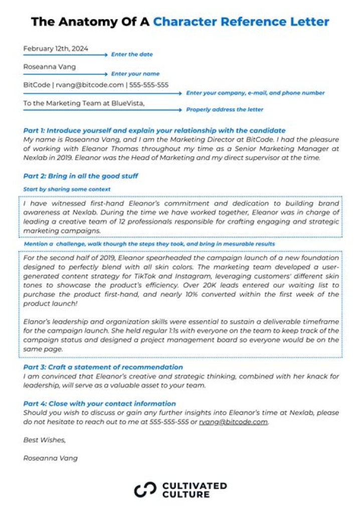 What do you write in a character reference for a friend?