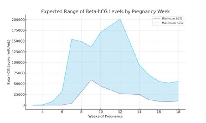 What is a normal free beta-hCG level at 12 weeks?