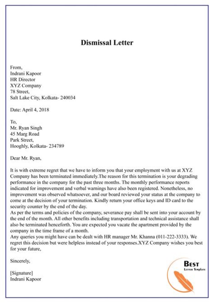 What is dismissal letter?