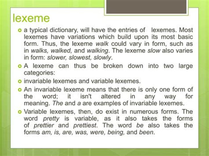 What is lexeme and example?