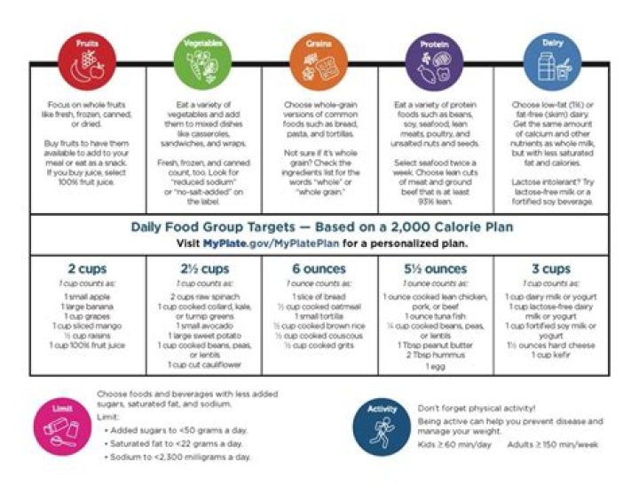 What quantity of each food group is recommended for the 2000 calorie MyPlate plan?